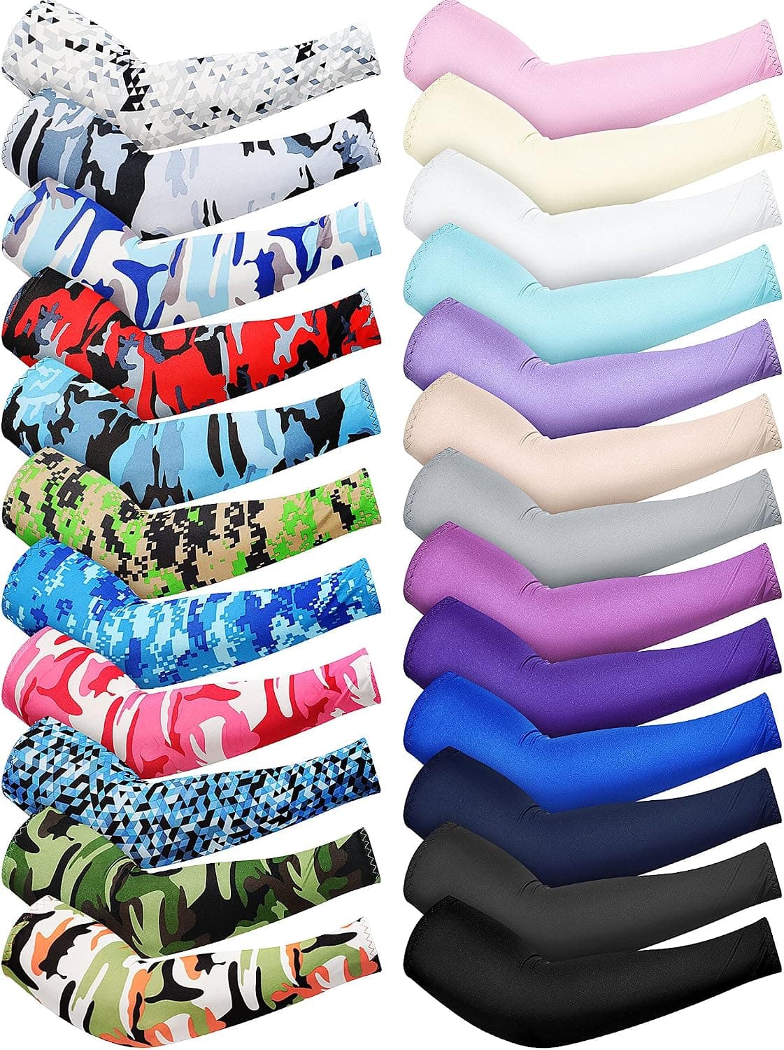 24 Pairs Unisex Arm Sleeves Sun Protection Arm Covers Cooling Ice Silk Sleeves for Running Cycling Outdoor Sports, 24 Colors