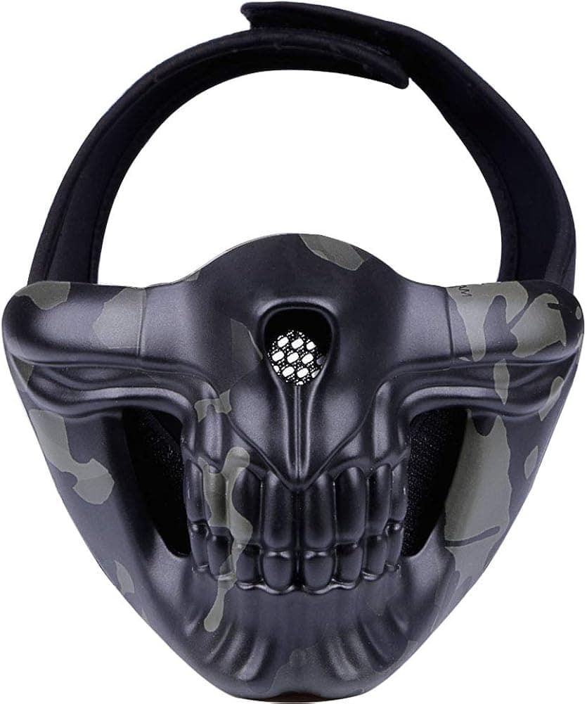 ATAIRSOFT Airsoft Skull Tactical Demon Half Face Mask for Paintball Cosplay Halloween Costume Party CS Game Hockey