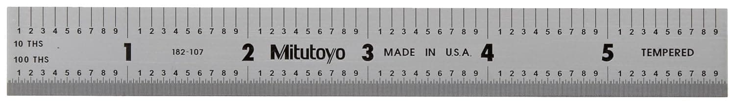 Mitutoyo 182-107, Steel Rule, 6"/150mm ( 1/10, 1/100", 1mm, 0.5mm), 3/64" Thick X 3/4" Wide, Satin Chrome Finish Tempered Stainless Steel