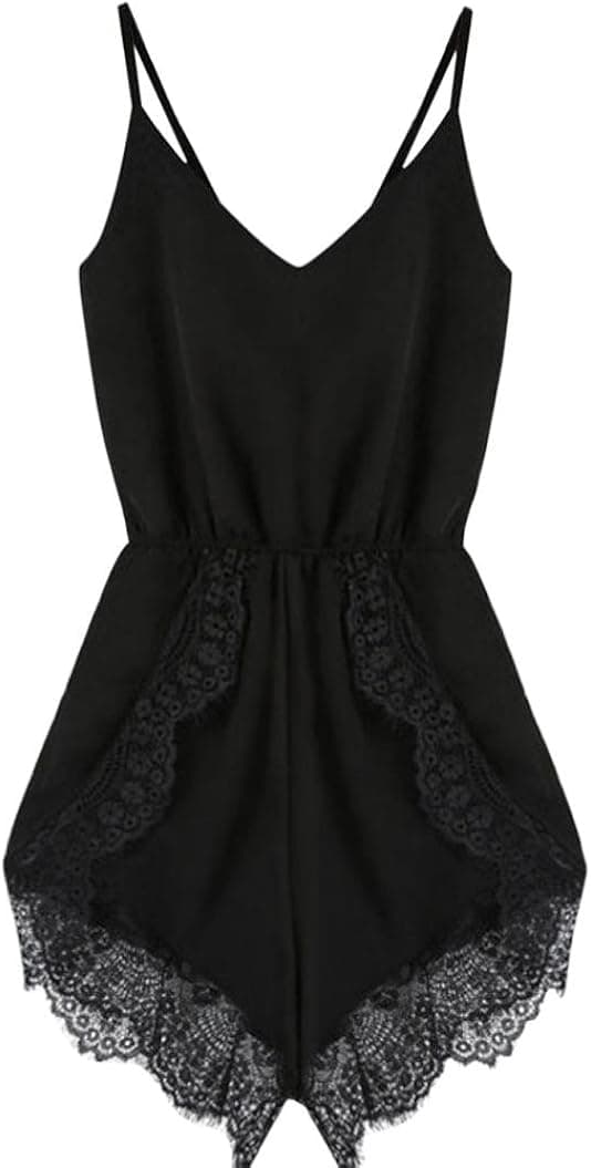 Meily Women Strap Sleeveless Lace Chiffon Jumpsuit Rompers Playsuit