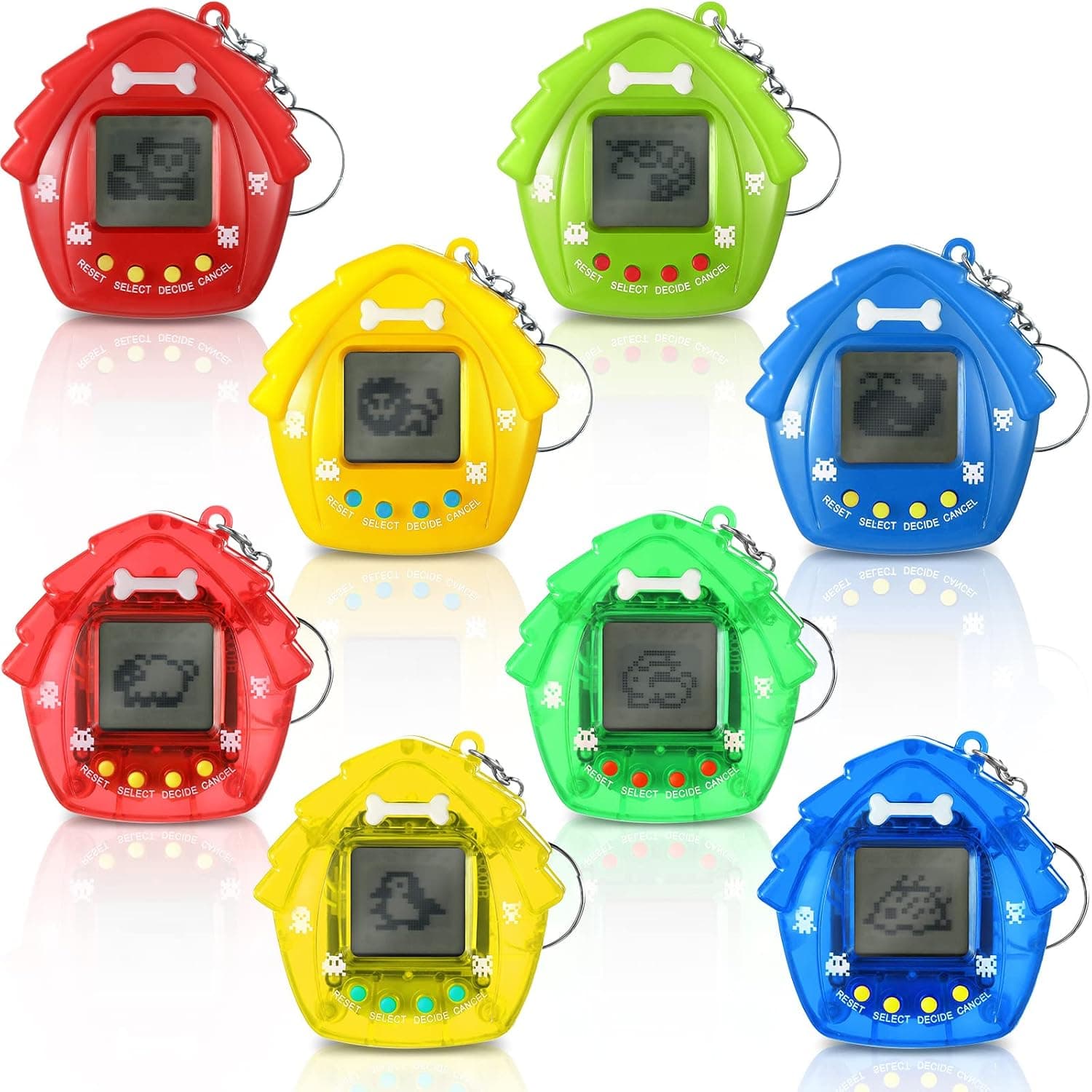 8 Pieces Virtual Pets Keyrings Nostalgic Virtual Electronic Digital Pets Keychain 168 Pets Retro Handheld Game Machine for Easter Party Favors, Assorted Colors (Modern Style)