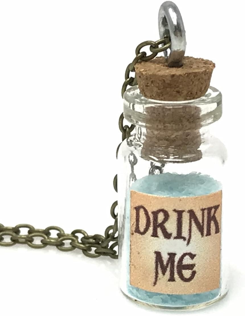 UMBRELLALABORATORY Alice in Wonderland Fairy Glow in The Dark Kawaii Necklace-Drink me handmade label sticker