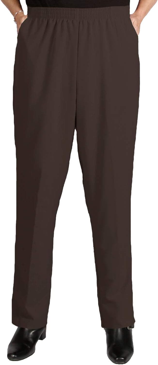 Viviana Women's Plus Size Elastic Waist Pull-On Shaped Fit Dress Pants with Pockets