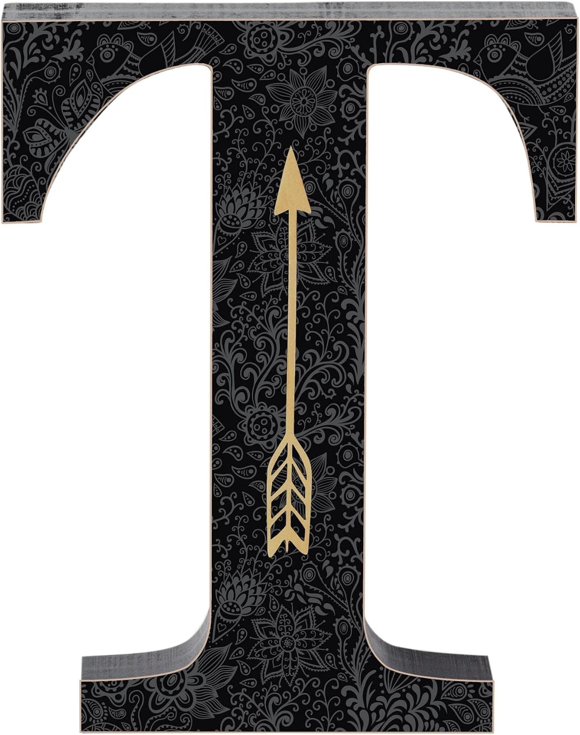 PRINZ Wood Accent Letter 'T' with Cast Metal Arrow, Black
