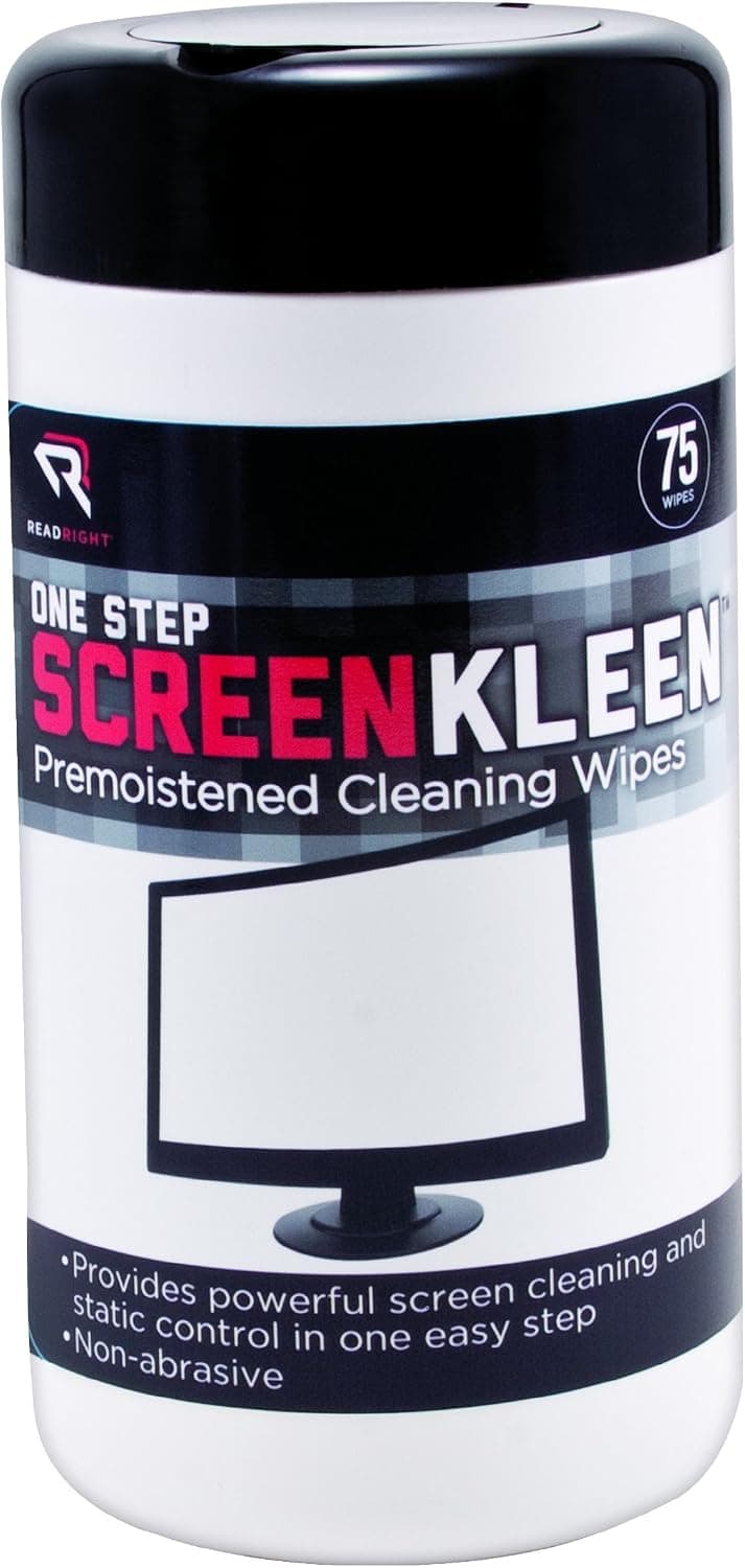 Read Right OneStep Screen Cleaner Wet Wipes, 75 Wipes per Pop-Up Tub (RR1409)