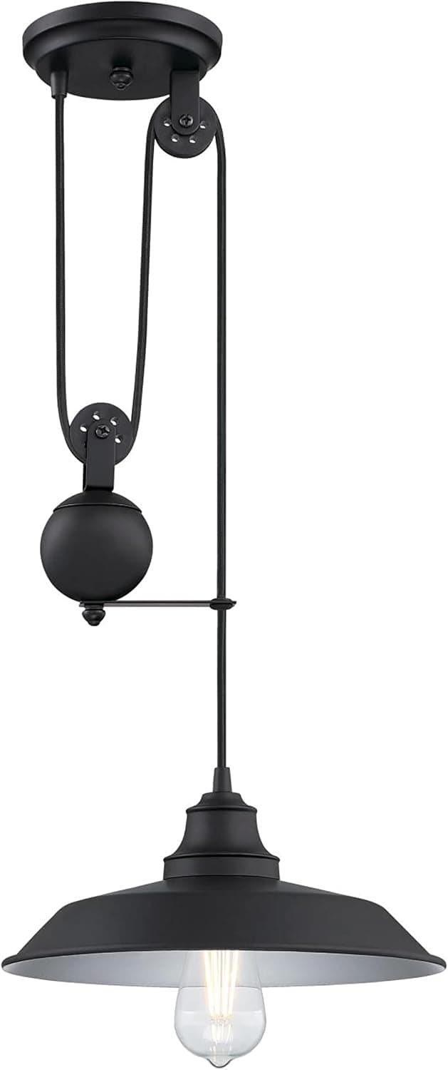 Westinghouse Lighting 6129300 Iron Hill Vintage-Style One Light Indoor Pulley Pendant, Matte Black Finish