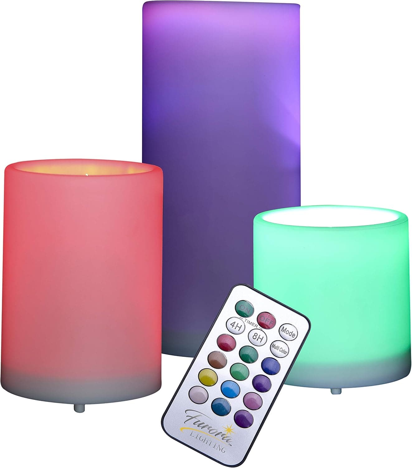 FURORA LIGHTING Color Changing Flameless Candles with Remote Control Set of 3, Battery Operated Multicolor Lights Pillar Candles for Patio Decor, Room Decor, Mood Lighting (Batteries Included)
