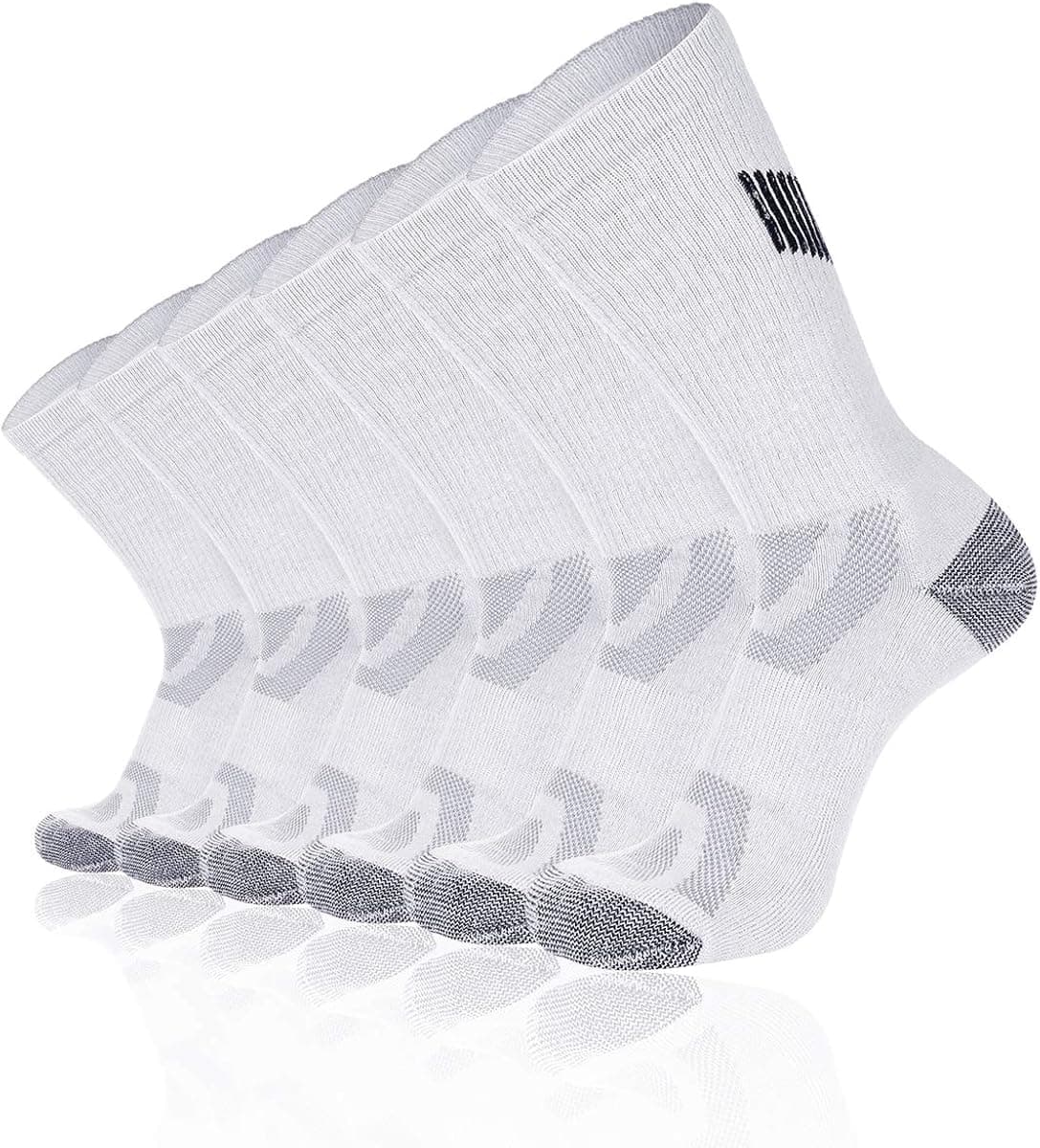 eallco Men's 6 Pack Athletic Crew Socks Performance Cushioned Breathable Sports Socks