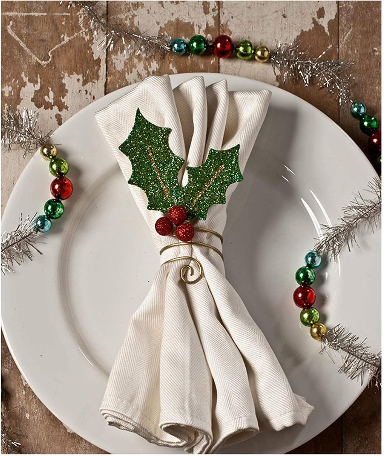 Bethany Lowe Designs Holly Leaf Glitter Napkin Ring Holiday Party Kitchen Decor