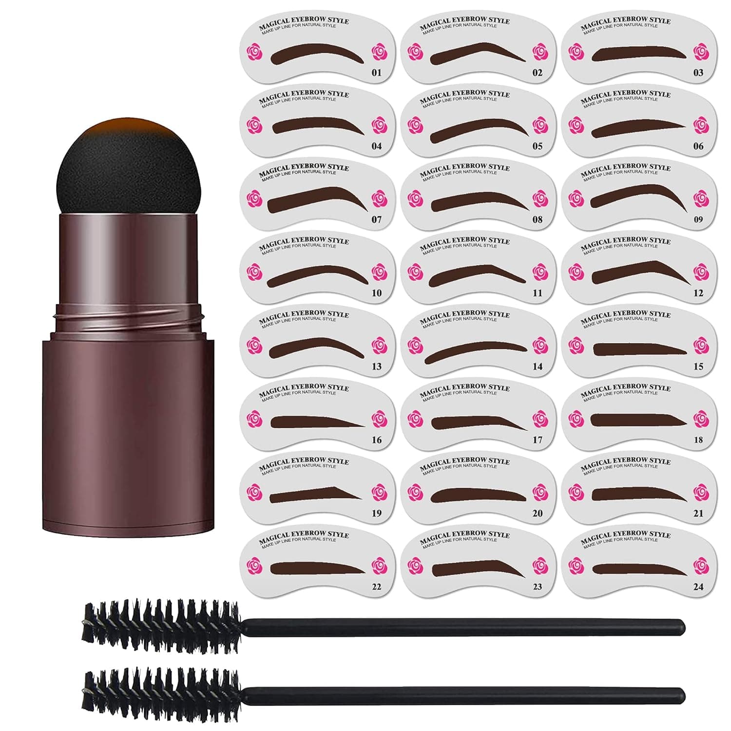 Eyebrow Stamp Stencil Kit, Eyebrow Stamp, 1 Step Eyebrow Stamp Shaping Kit For Long Lasting and Waterproof Make Up, Eyebrow Stamp with Reusable Brow Template - 24 PCS Stencils Kits, Dark Brown