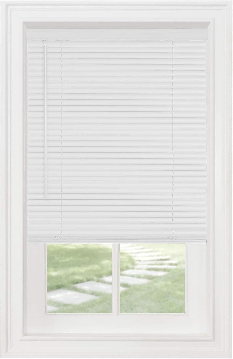 PowerSellerUSA Cordless Window Blinds, Privacy & Light Filtering 1" Slats Vinyl Mini Blind, Anti-UV Window Treatment, Fits Windows 18" - 72", White, 27" (Width) x 64" (Length)