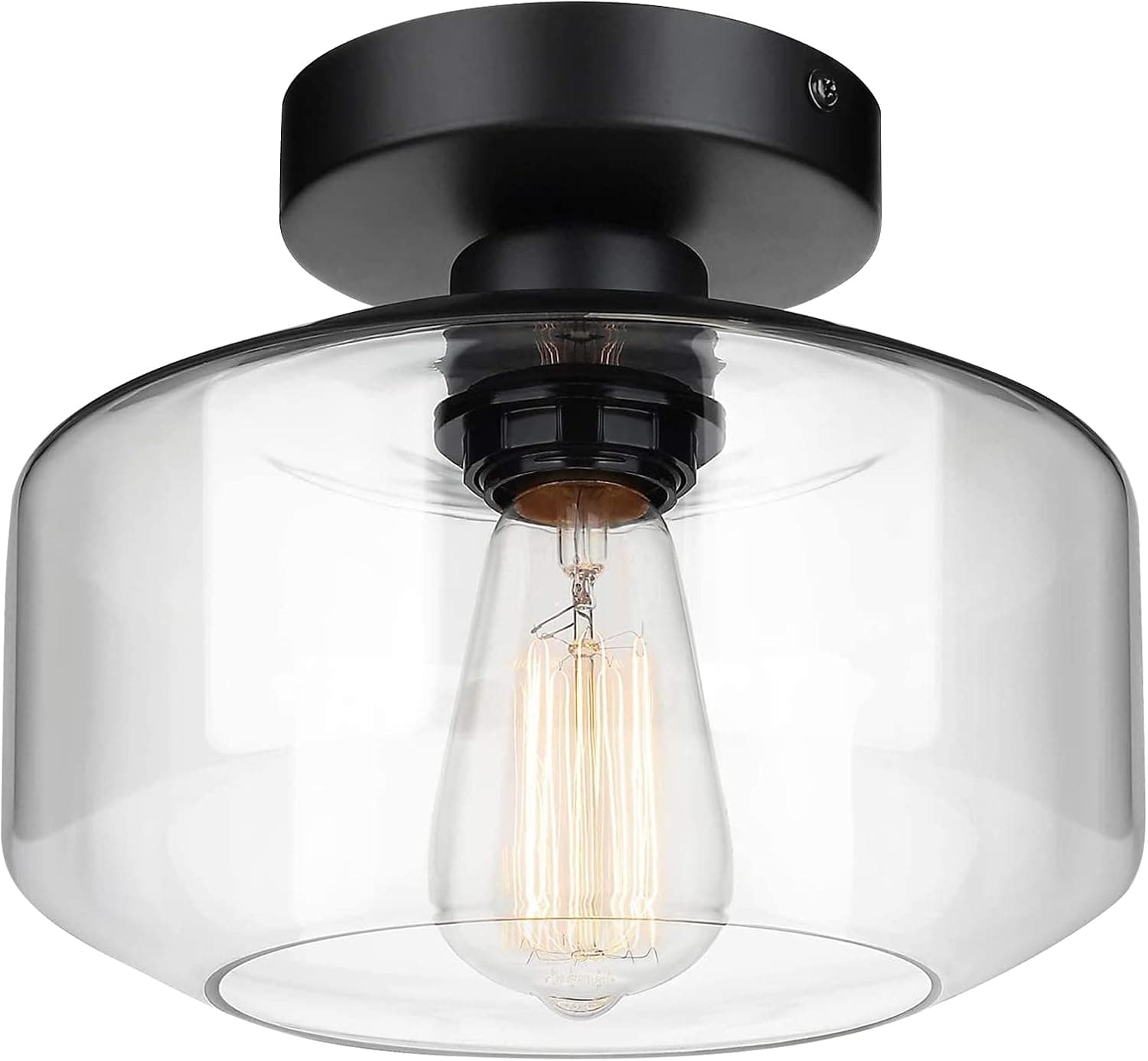 Industrial Ceiling Light Fixture,Modern Light Fixtures Ceiling Mount with Clear Glass Shade,Semi Flush Mount Ceiling Light,Flush Mount Light Fixture for Kitchen,Bedroom,Bathroom,Living Room,Hallway