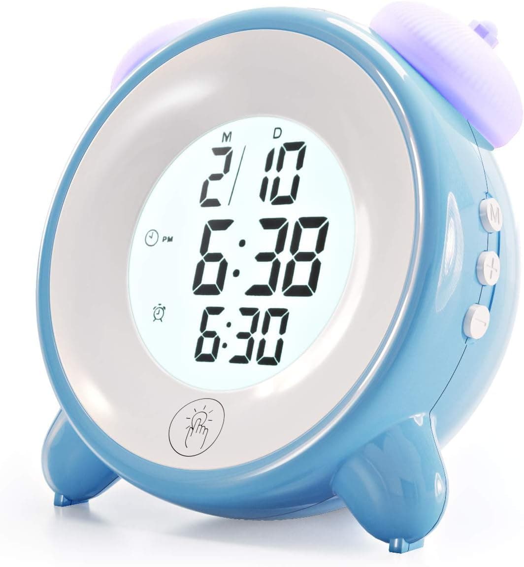 RYHOR-K Alarm Clock for Kids - 7 Color Night Light - Snooze Easy to Set Digital Clock Battery Operated for Bedroom