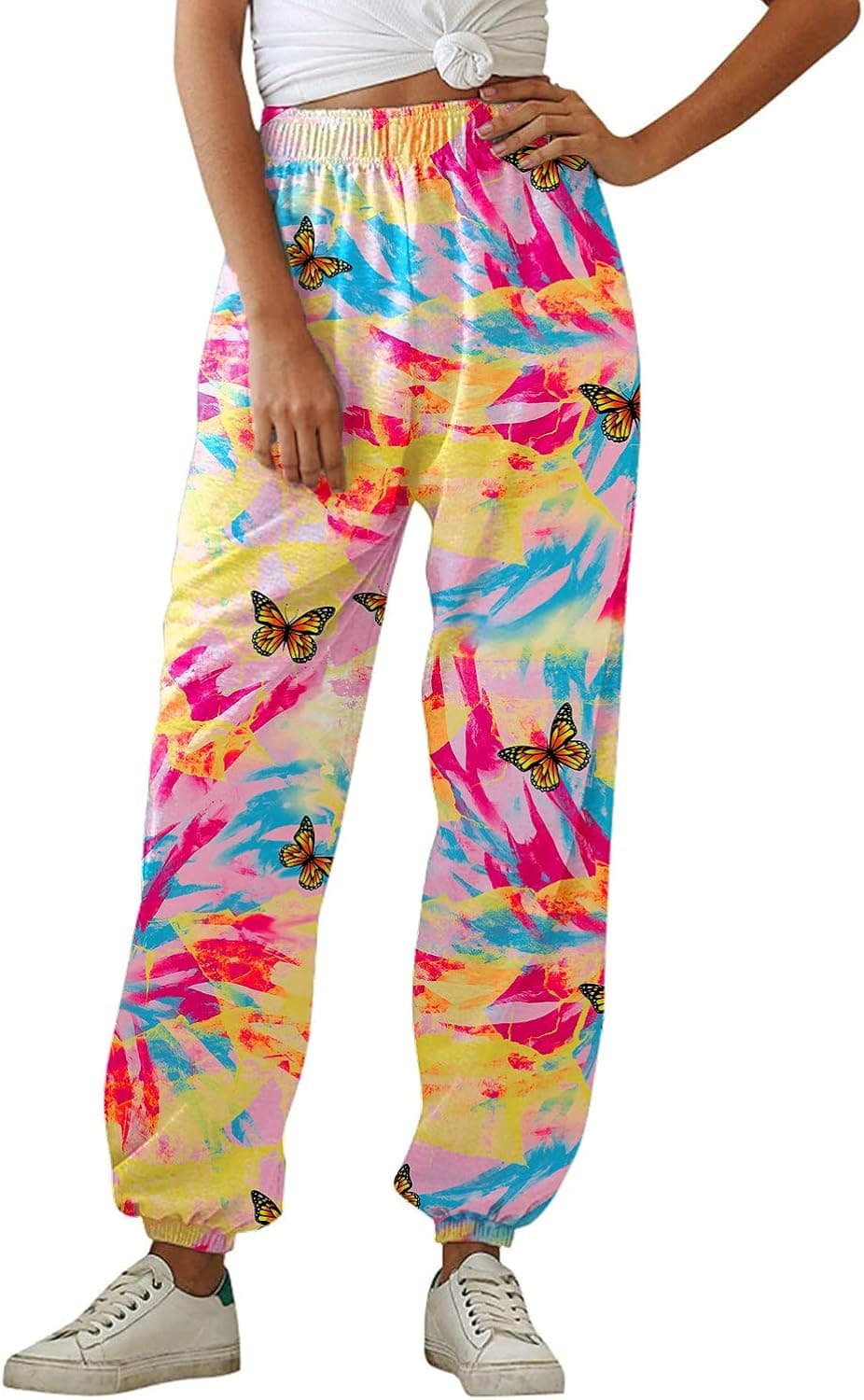 Women's Jogger Pants Athletic Sweatpants Active Yoga Lounge Workout Running Butterfly Pants with Pocket X-Large