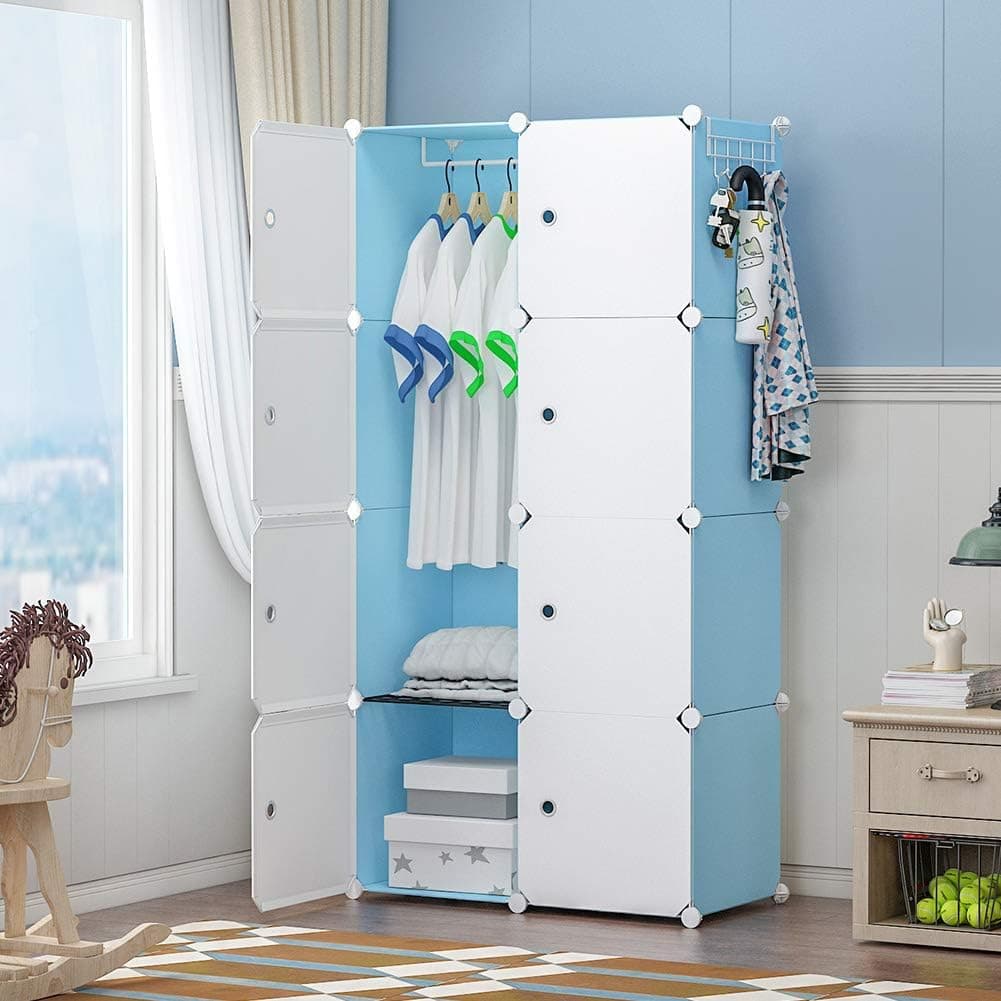 GEORGE&DANIS Portable Wardrobe Closet Cube Storage Cube Organizer Cube Shelf Armoire Bedroom Dresser (28x14x56 inches) 2x4 Tiers, Blue