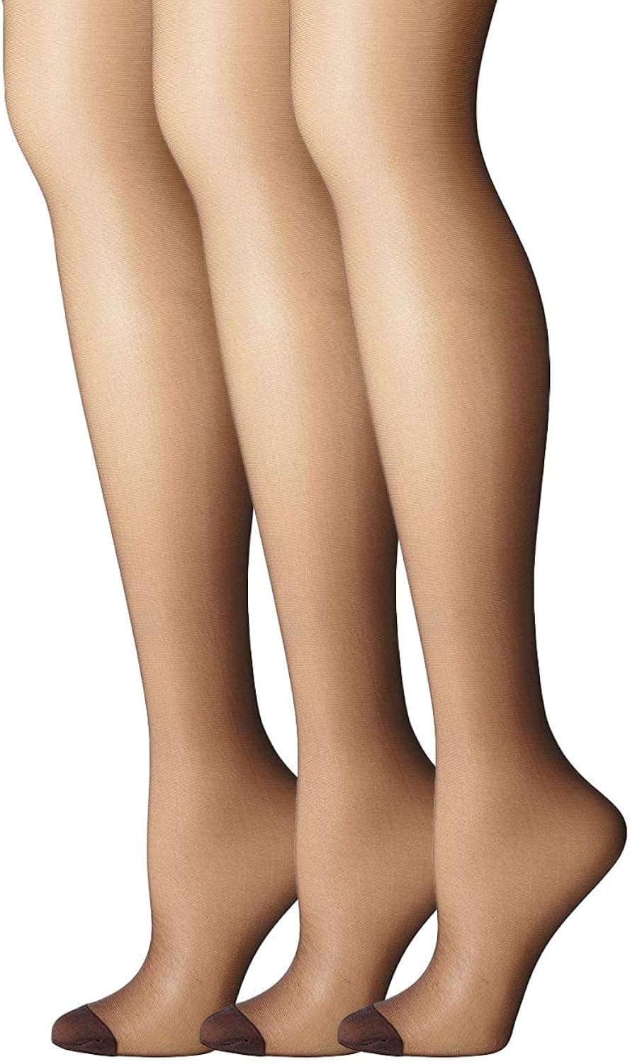 Hanes Womens Set of 3 Silk Reflections Control Top RT Pantyhose, E/F, Barely Black