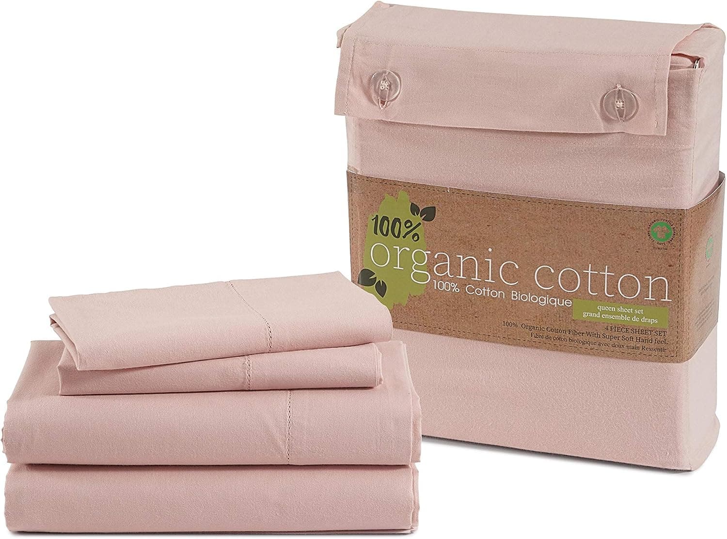 LANE LINEN 100% Organic Cotton Twin XL Sheets Set 3-Piece Pure Percale Bedsheets Soft Bedding Breathable GOTS Certified Fits Mattress Upto 15" Deep - Sepia Rose