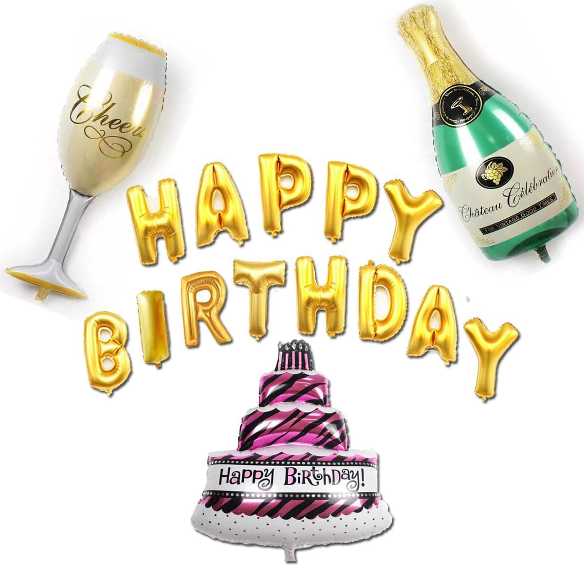 SPRITE WORLD Winebottle Foil Gold Balloons Happy Birthday Balloons Letters Decoration Party Supplies