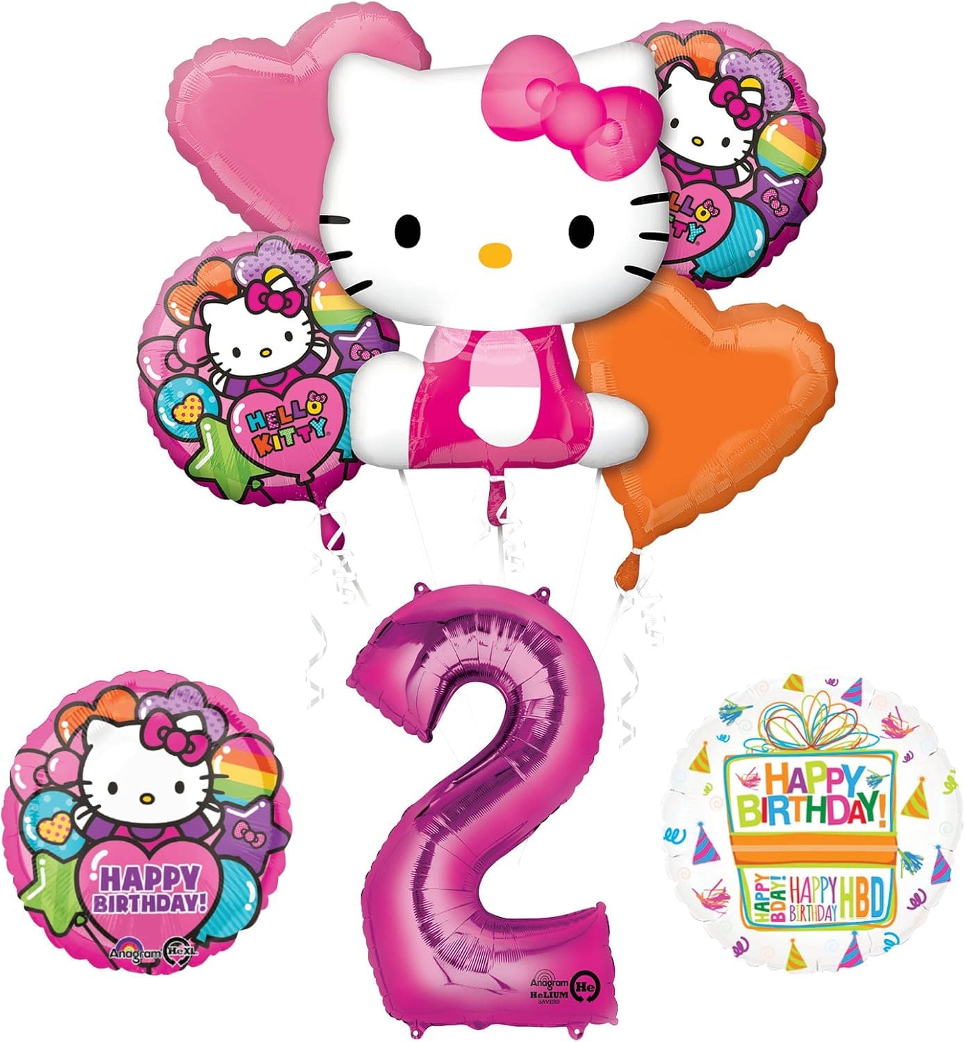 Hello 2nd Birthday Party Supplies Kitty Balloon Bouquet Decorations