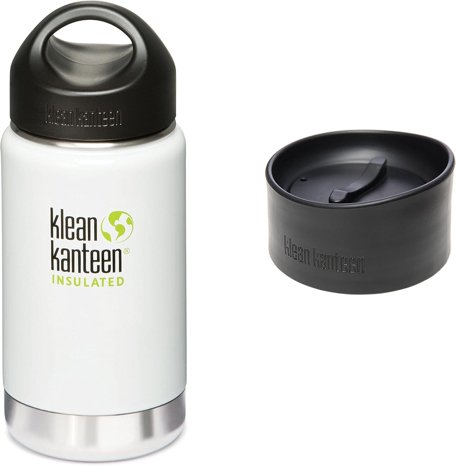 Klean Kanteen Coffee Set Wide Mouth Insulated Bottle w/ 2 Caps (Stainless Loop Cap and Cafe Cap) - Glacier White 12 oz