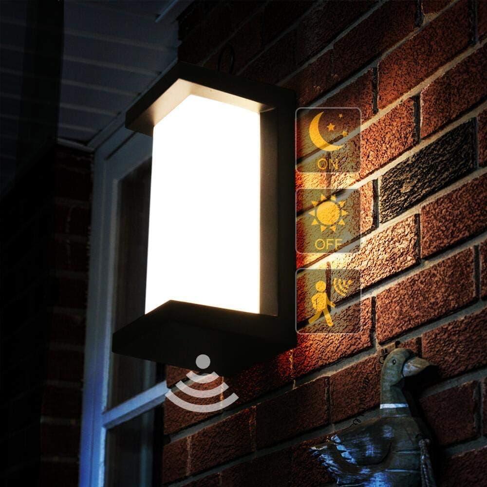 Outdoor Wall Sconce Light Motion Sensor,Shinbeam Modern Wall Porch Light,Black Exterior Led Outdoor Lighting for Entryway,Hallway, Garage(Warm White)