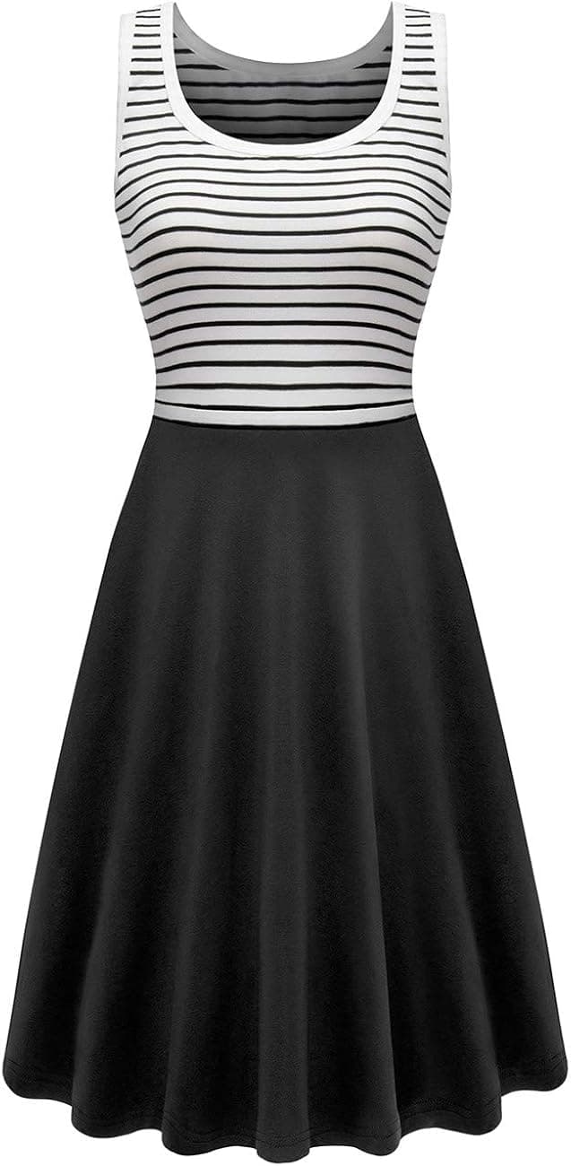 Herou Summer Striped Dresses for Women Soft Dress Black White Striped Black XX-Large