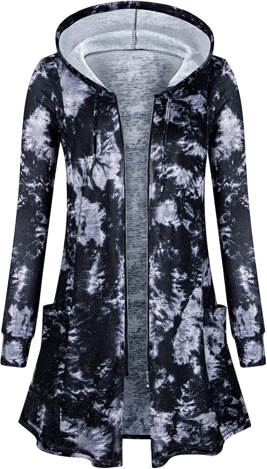 Cucuchy Womens Long Hoodies Casual Zip Up Tunic Sweatshirt Open Front Cardigan