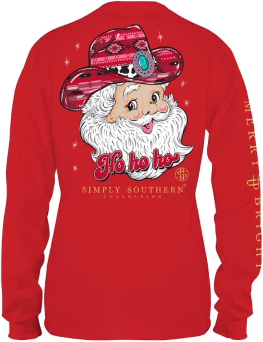 Simply Southern Cowboy Hat Santa Ho Ho Ho Womens Long Sleeve T-Shirt