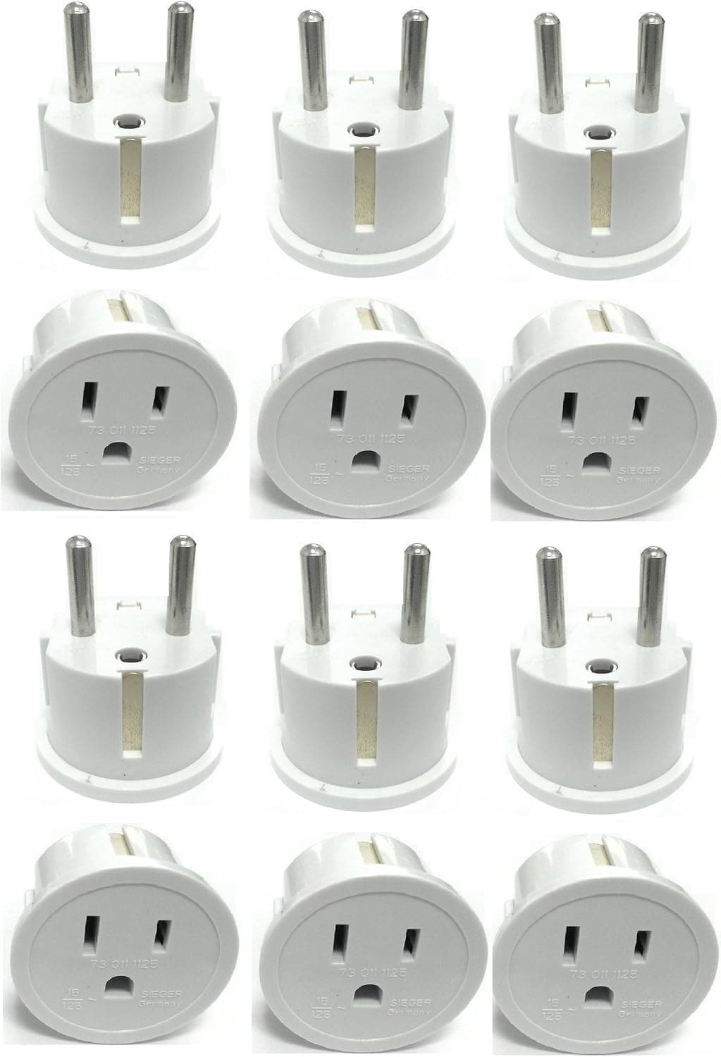 Ckitze BA-4_12P Grounded European German Schuko Power Plug Adapter Adaptor -12 Pack