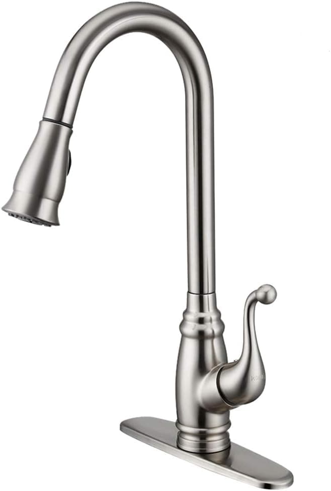Antique Kitchen Faucet with Deck Plate,【cUPC Certificated】Brushed Nickel Bar Sink Faucet with Sprayer, Lead-free Single Handle Stainless Steel KOPAIS Faucet with Escutcheon