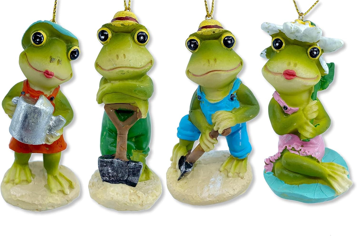 Garden Frog Christmas Tree Ornaments - Set of 4