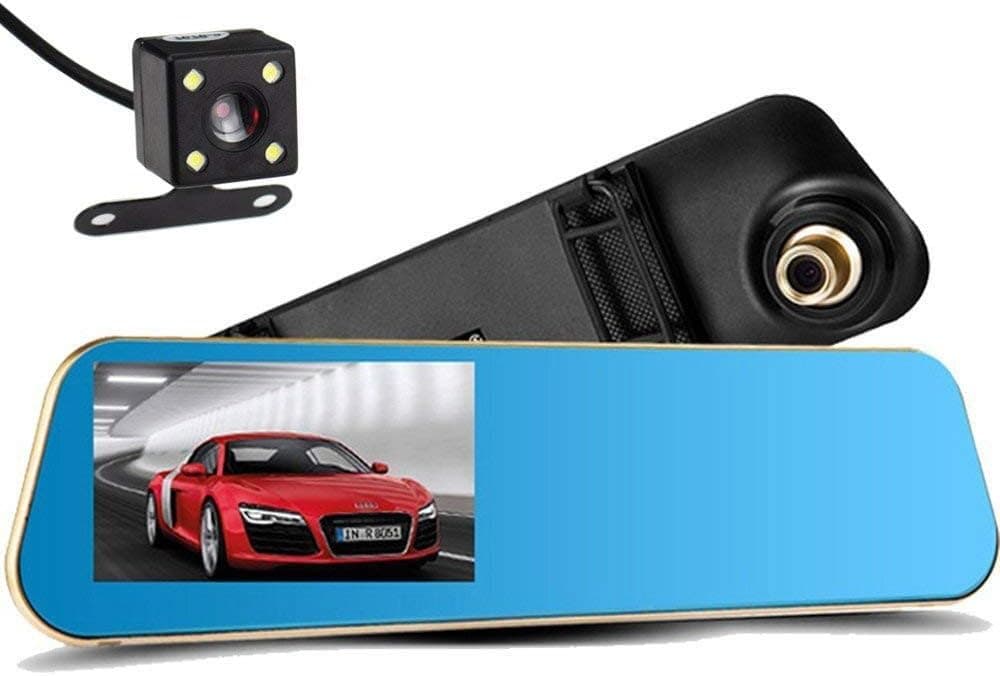 Car Camera Dual Lens, NOVPEAK Upgraded 4.3" inch Car DVR Front & Rearview Mirror Video Recroder 170 Degree Wide Angle Lens with Waterproof Night Vision Rear Cam