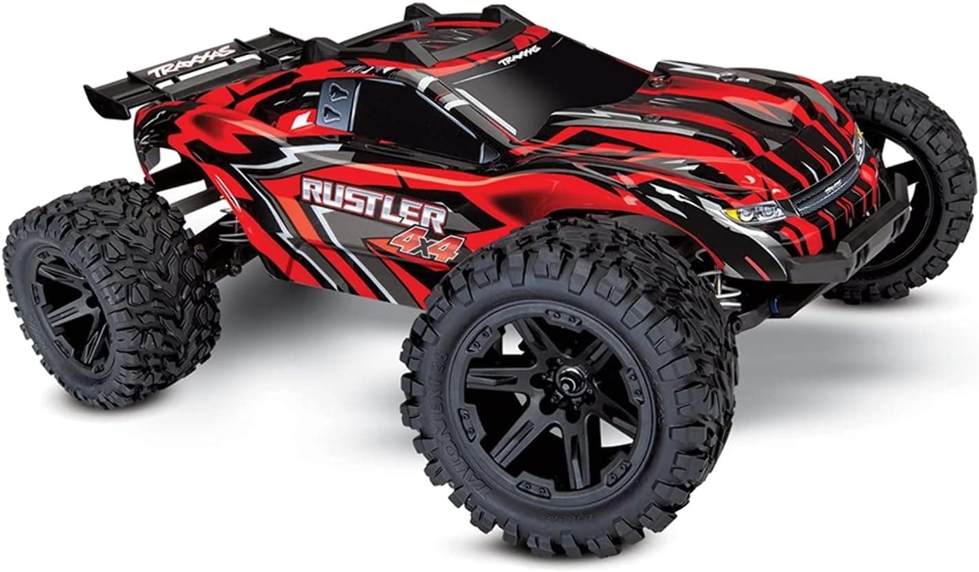 Traxxas 67064-1 Rustler 4x4 High Performance Stadium Truck with Remote Control, Battery, and Charger, 1/10 Scale, 4WD, Red