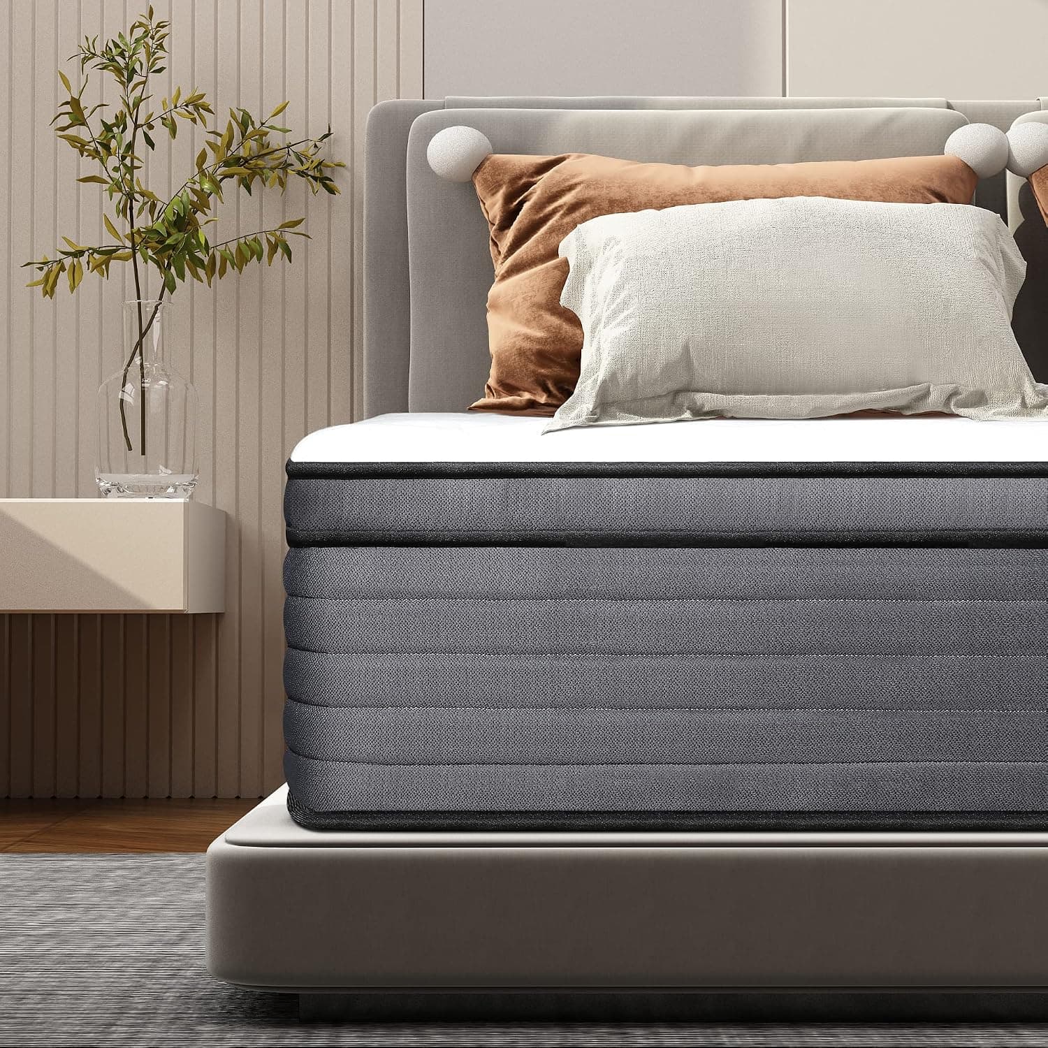 Hohamn 12 Inch King Mattress Euro Top Memory Foam Hybrid Individually Wrapped Pocket Spring King Size Mattress Grey & White (King(76 * 80 * 12) inch)
