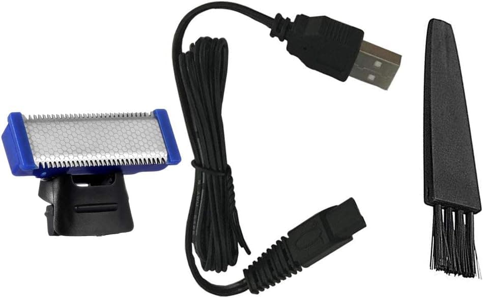 Shaver Head Replacement Charger and Brush for Electric Solo Shaver Cleaning Bursh USB Data Cable Power Trimmer Solo Head Replacement Charge Line (1Shaver Head & Cord&Brush)