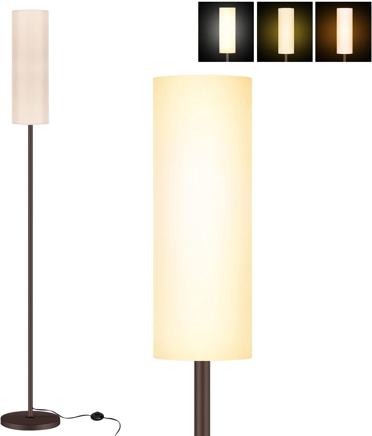KIKET HOME Floor Lamp, Modern Design Standing Light with Linen Lamp Shade, Tall Lamp for Living Room/Bedroom/Study Room/Office with E26 Lamp Base (3-Color LED Bulb Included), Brown