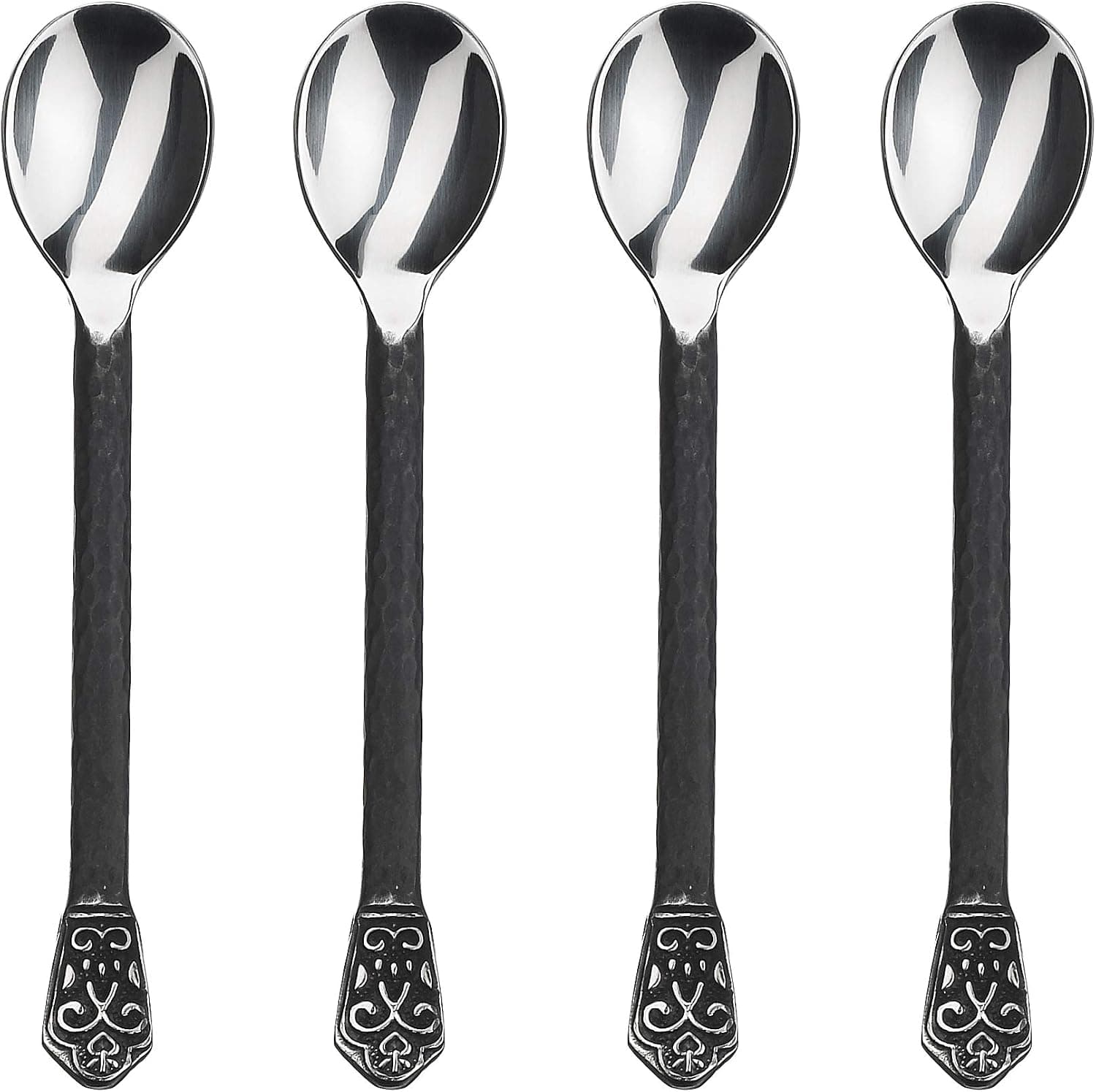 Gourmet Settings 4-Piece Mini Spoons Set, Avalon Collection Matte/Polished Small Stainless Steel Teaspoons, Demitasse Espresso Cutlery, Dishwasher Safe