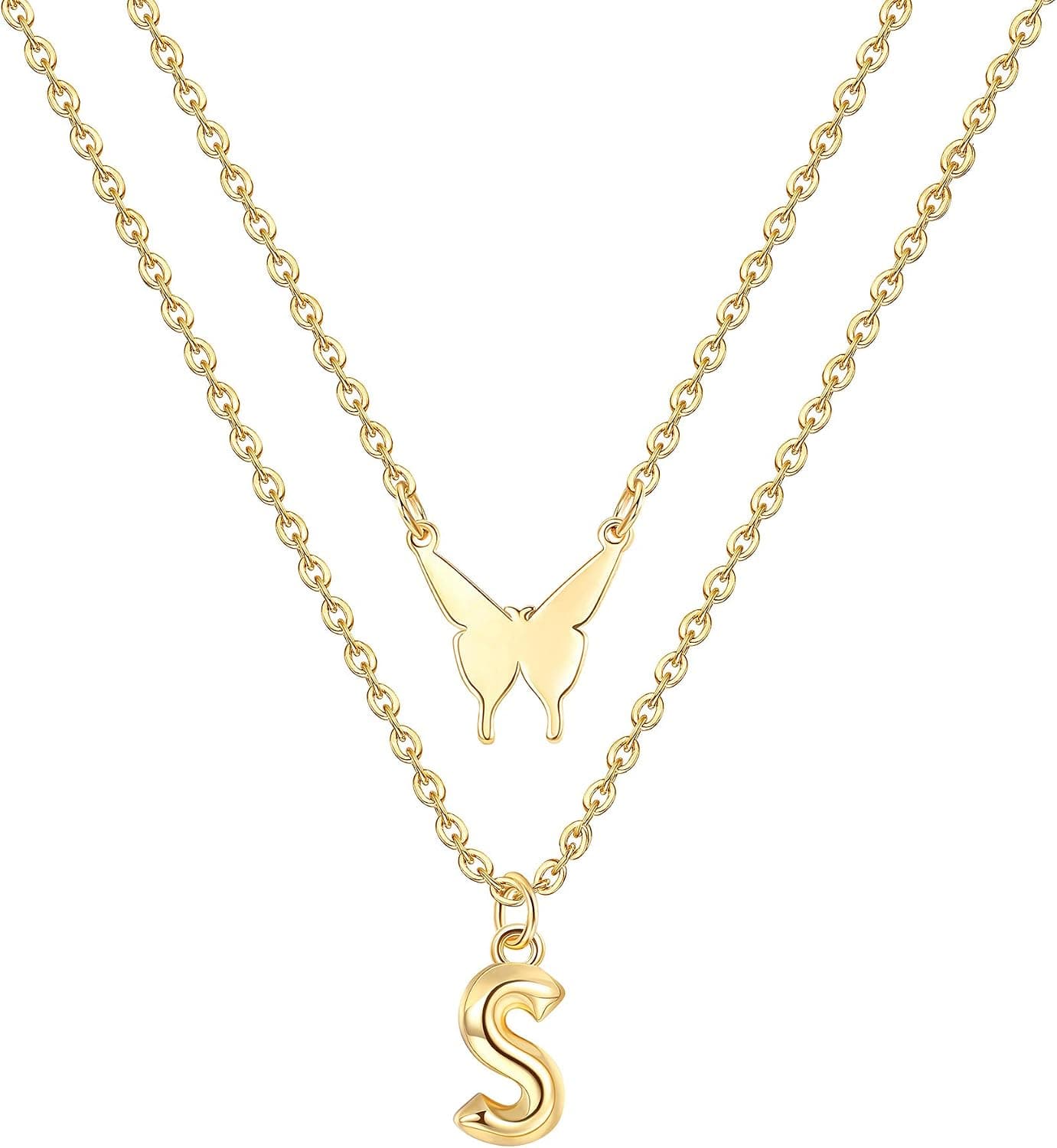 HANPABUM Layered Initial Necklace 18K Gold Plated Butterfly Letter Pendant Dainty Choker Necklace for Women Teen Girls Alphabet A-Z