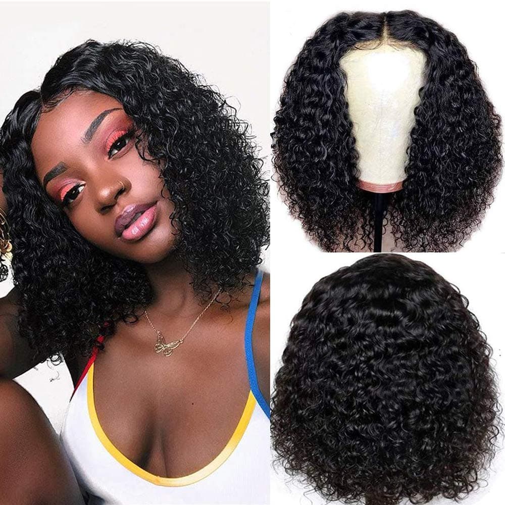 Ainmeys 12inch Short Bob Wigs 4x4 Lace Closure Wigs Brazilian Curly Wave Lace Front Wigs Human Hair Curly Bob Wigs For Black Women 150% Density Pre Plucked Natural Hairline (12inch)