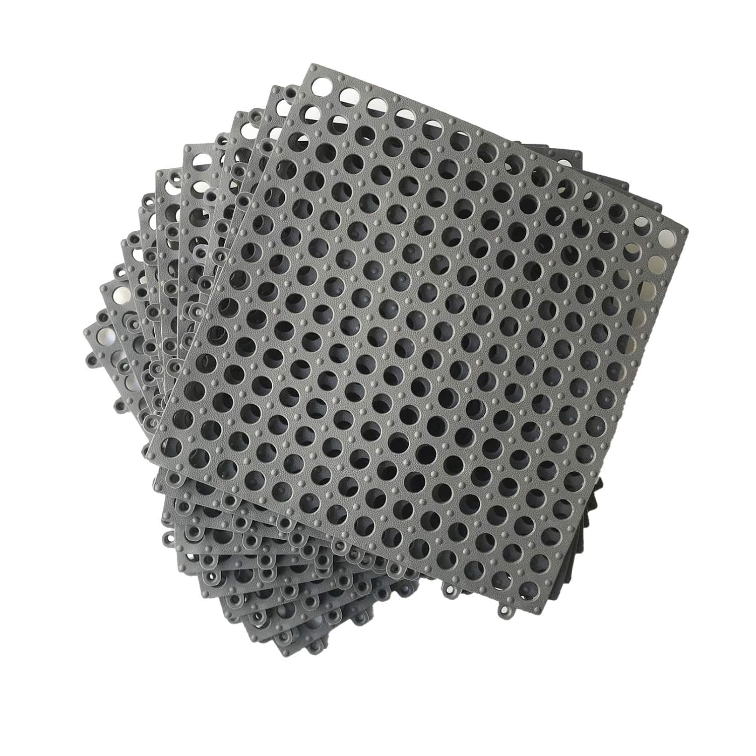 (Smabee) 9Pcs Interlocking Soft PVC Non-Slip Tile Splicing Waterproof Mat Drain Pool Shower Bath Kitchen Cushion 11.75" x 11.75" Mats Thin Type (Dark Gray)
