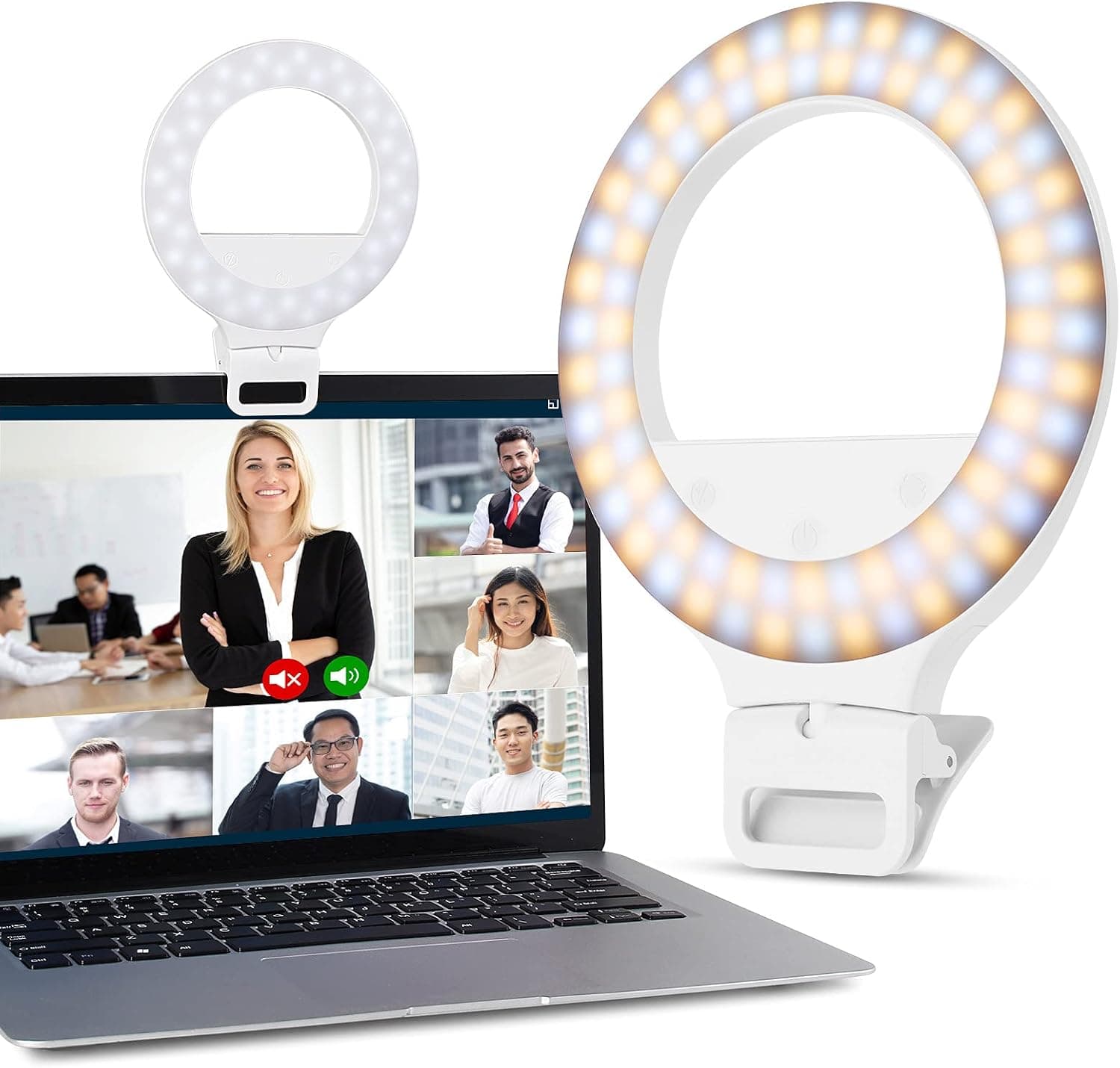 Video Conference Lighting Kit, LED Clip On-Camera Video Light for Phone/Laptop/iPad/Computer Monitor&Rechargeable Selfie Ring Light for Webcam Lighting/Zoom Meeting etc