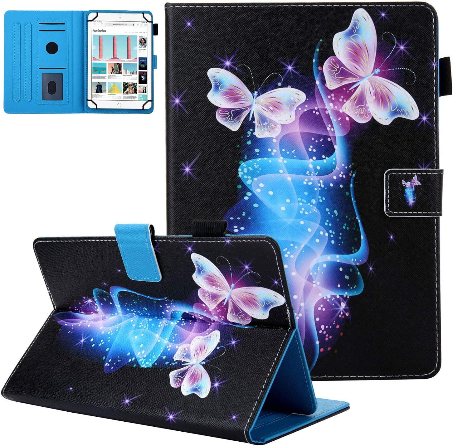 UGOcase Universal Case for 6.5-7.5 inch Tablet, PU Leather Colorful Magnetic Flip Stand Cover for Galaxy Tab E 7.0/ Tab A 7.0/ Kindle Fire 7.0/ Lenovo/RCA & More 6.5-7.5 inch Tablet, Pink Butterfly