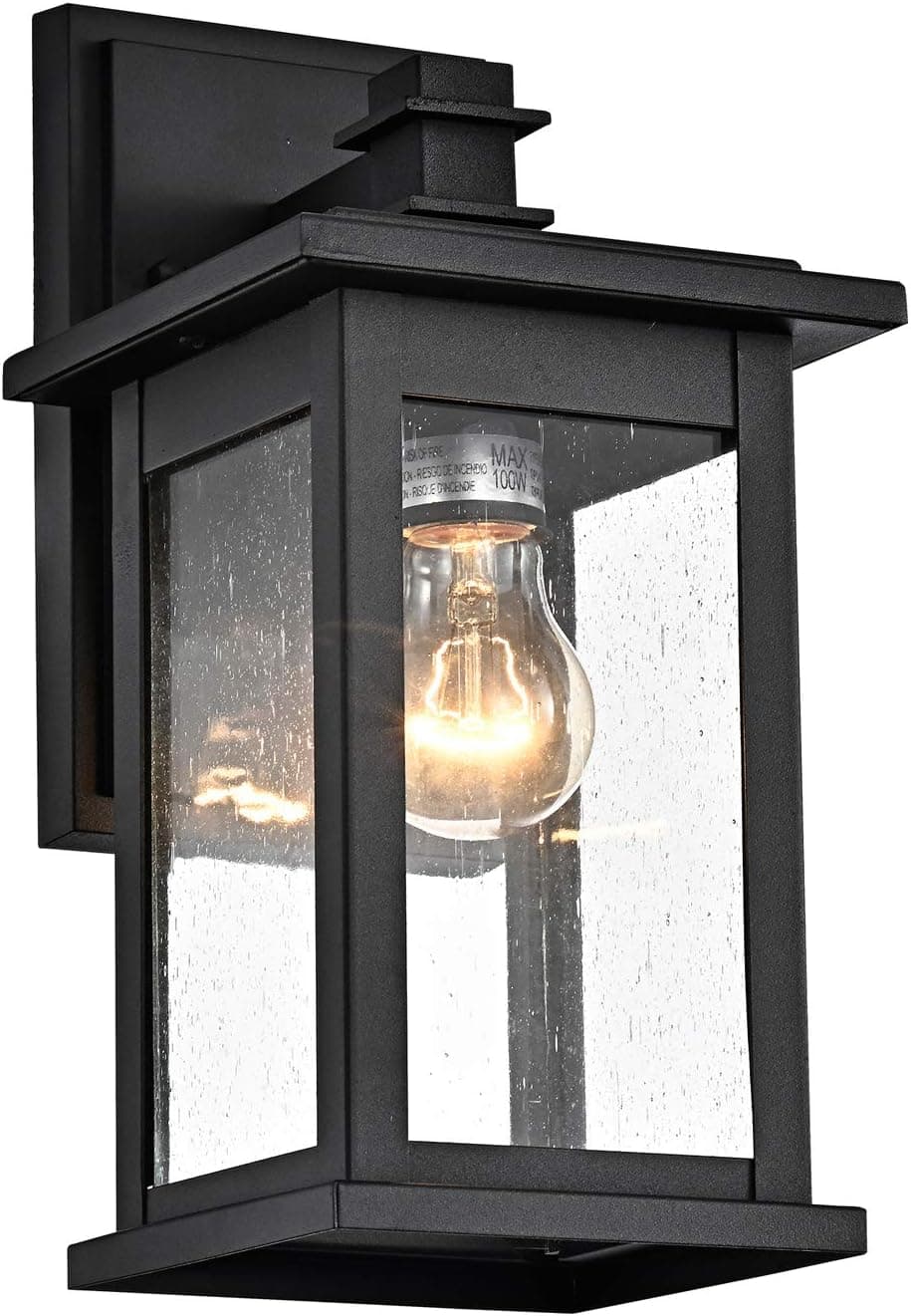 MICSIU Outdoor Wall Mount Light Fixture Exterior Sconces 1 Lighting Lantern Textured Black Finish with Clear Seedy Glass (Textured Black 1 Pack)