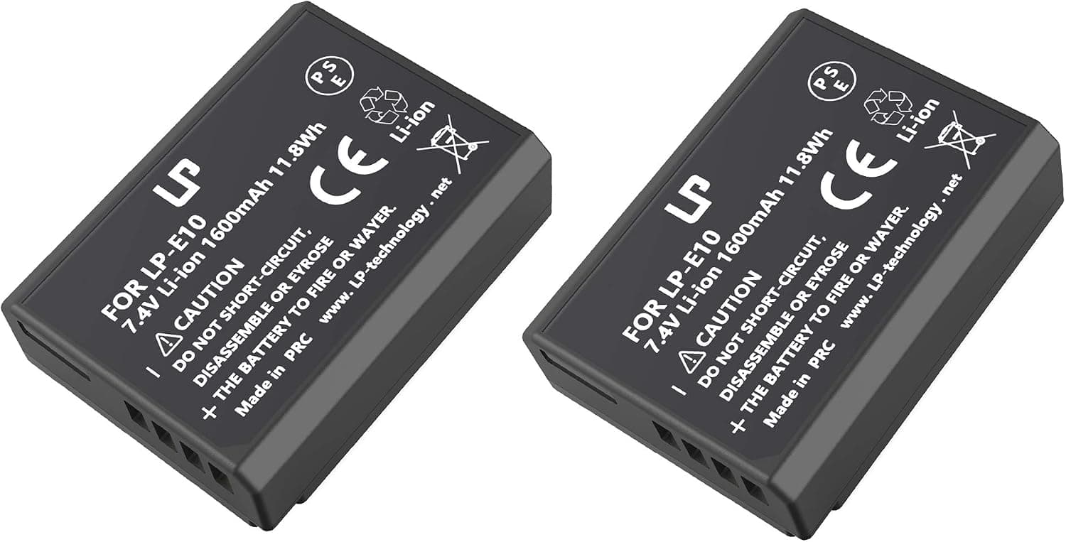LP-E10 Battery Pack, LP 2-Pack Replacement Battery, Compatible with Canon EOS Rebel T7, T6, T5, T3, T100, 4000D, 3000D, 2000D, 1500D, 1300D, 1200D, 1100D & More (NOT for T3i T5i T6i T6s T7i)