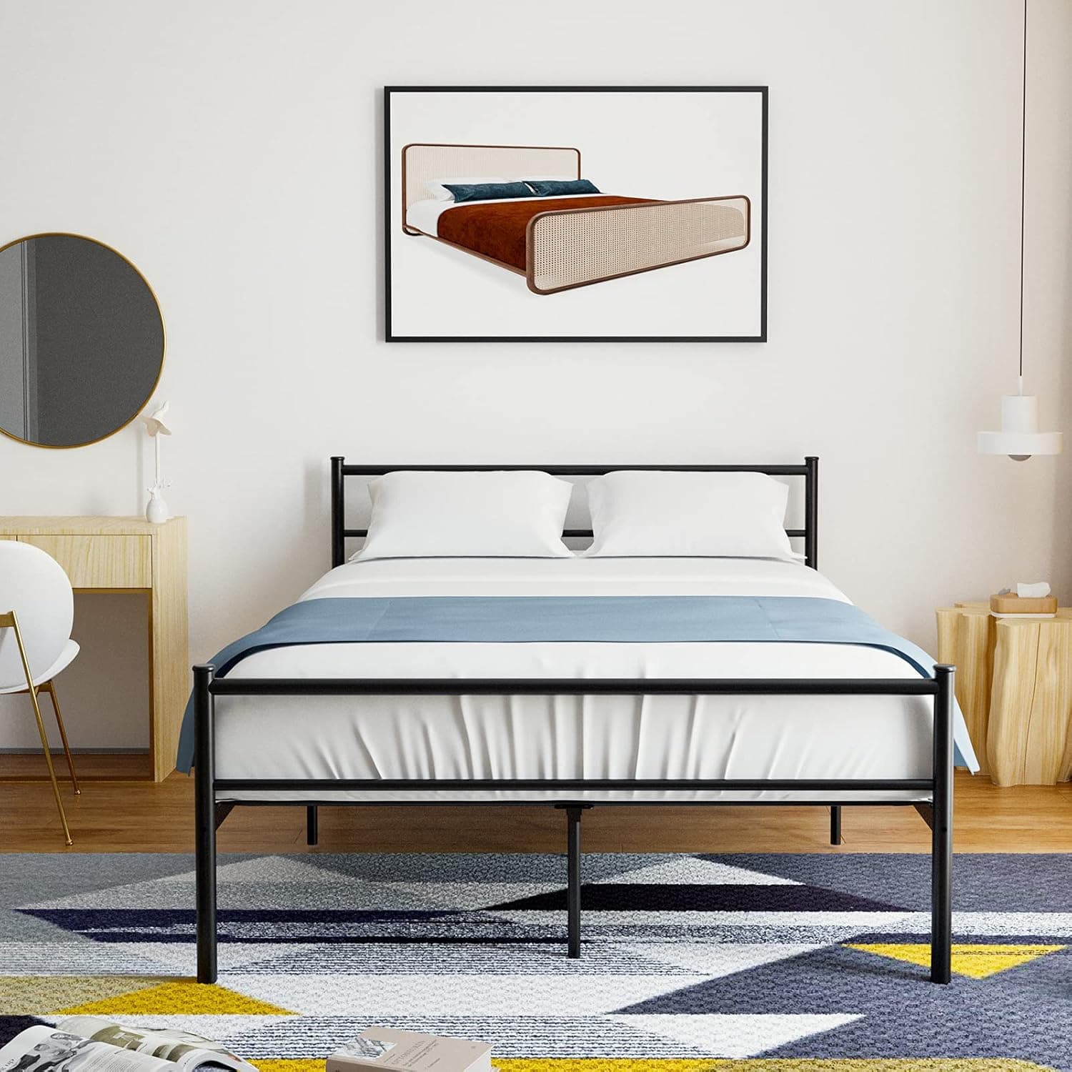 AITTA Full Size Bed Frame 14 Inch Metal Platform Bed with Headboard and Footboard Heavy Duty Steel Slats Mattress Foundation No Box Spring Needed, Full