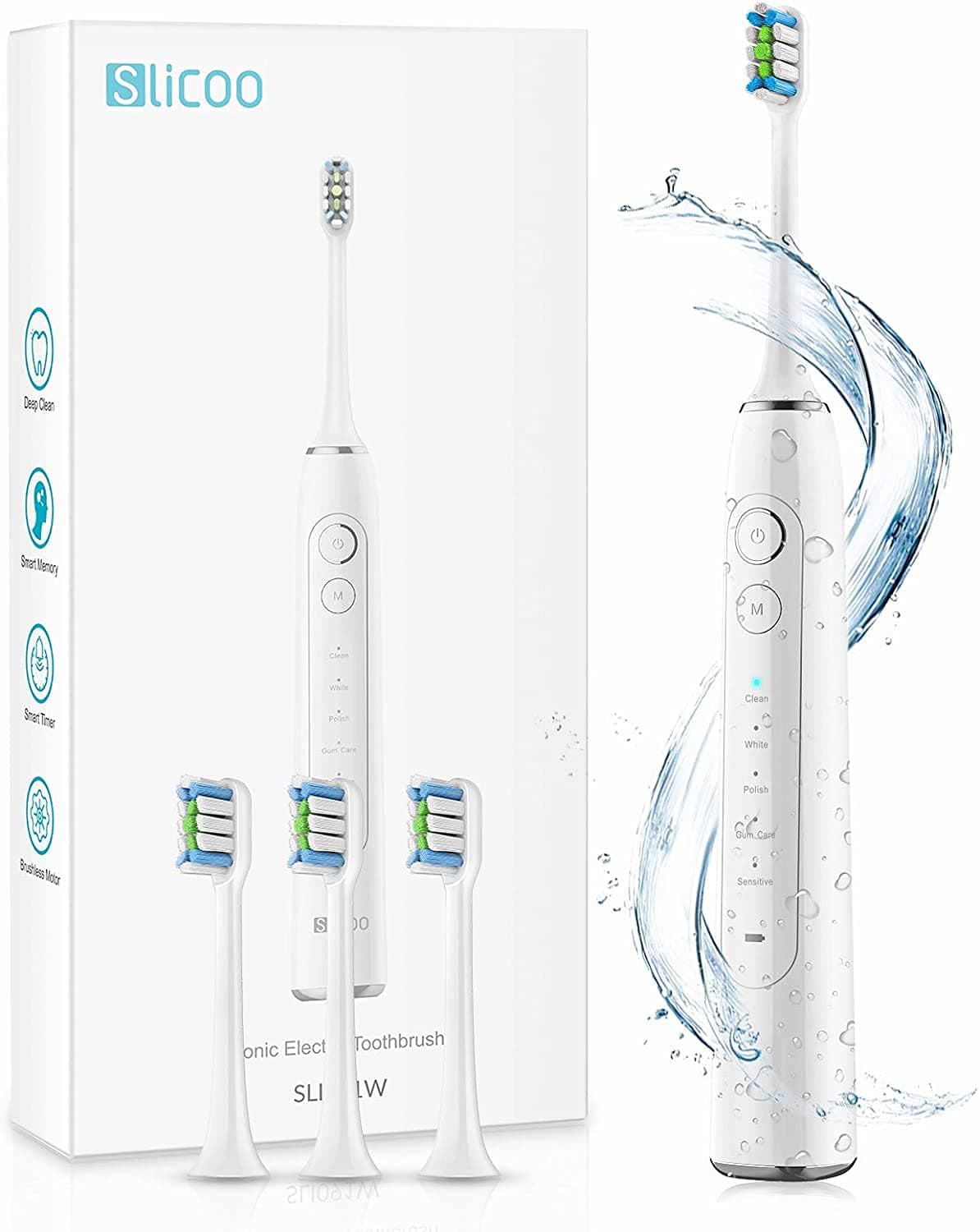 Slicoo Ear and Nose Hair Trimmer, for Adults with 5 Modes, 4 Brush Heads (White)