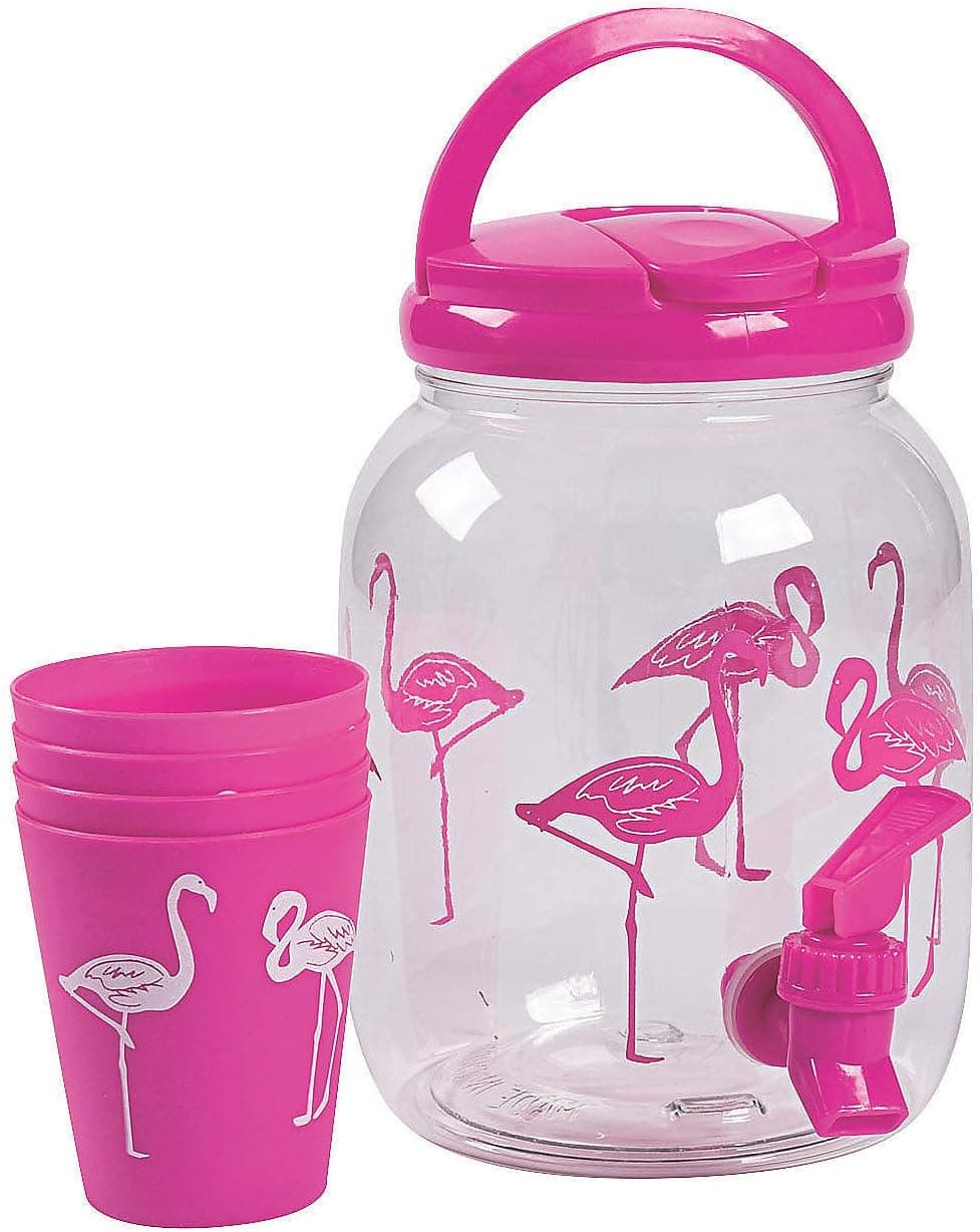 Flamingo Drink Dispenser with Cups Set - Party Supplies - 5 Pieces