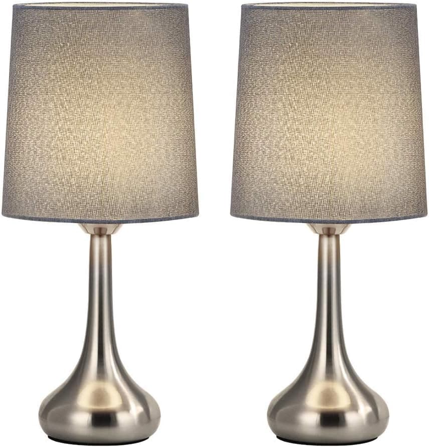 Bedside Nightstand Lamps Set of 2 Table Lamp Small Desk Lamp Sets with Grey Lampshade and Metal Base Modern Night Light for Bedroom Living Room Dresser Office College Dorm