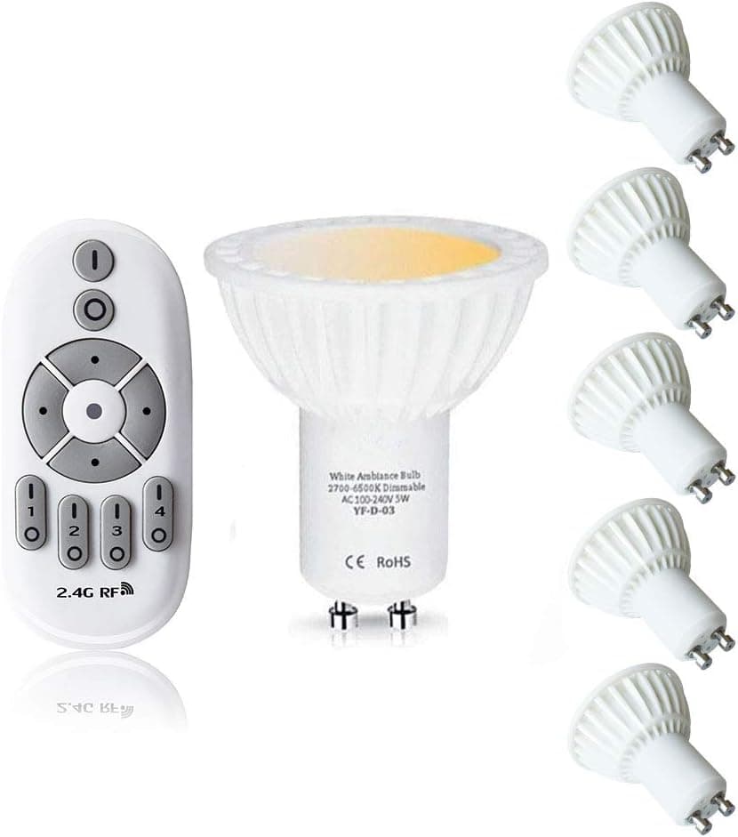 LAMPAOUS Smart GU10 Light Bulbs Tunable White LED Bulb with Remote Control,5W,2700k to 6500k,Dimmable Spotlight,50W Halogen Equiv Track Lighting Bulb,120V Recessed Ceiling Lighting 5 Bulbs+1 Remote