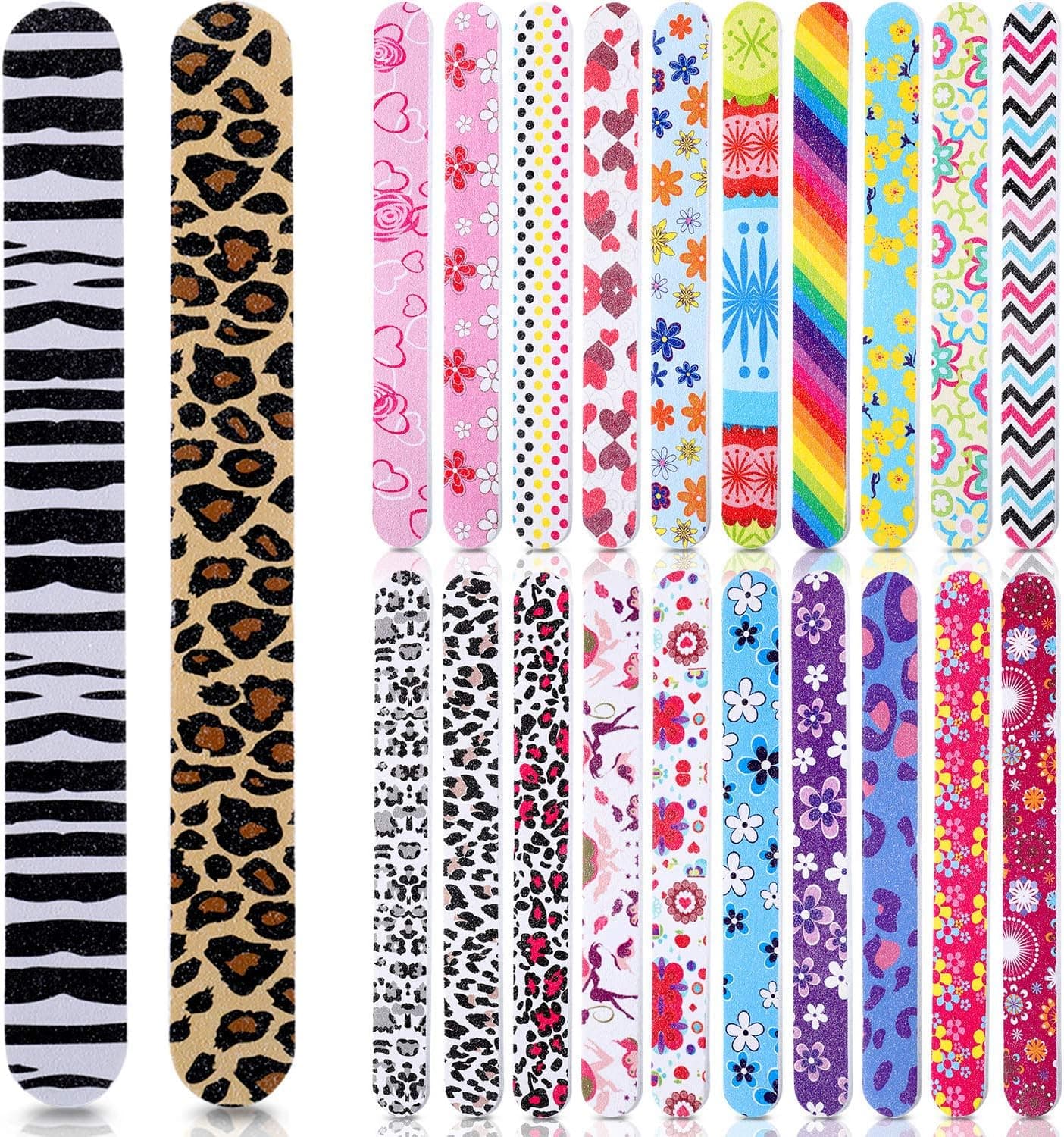 22 Pieces Colorful Nail File Double Sided Emery Boards Nail File and Buffers Floral Printed Nail Buffer for Women Girls